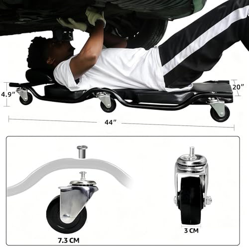 BESTOOL Mechanic's Creeper, 44inch Garage Creeper, 6 Sturdy Casters, Metal Frame Floor Creeper, 450LBS Capacity, Low Profile Design, Headrest,Black - color: Black-Metal frame, size: 44in