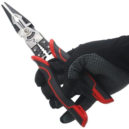 6-in-1 Needle Nose Pliers, 9" Multipurpose Long Nose Pliers with Wire Stripper/Crimper/Cutter Function, Heavy Duty Multifunctional Electrician Pliers for Crimping, Stripping, Shearing,etc.