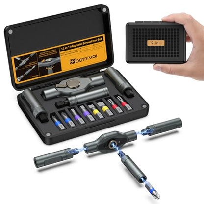 Bomivoi Magnetic Screwdriver Set, Portable Mini Flexible Combination Ratchet Screwdriver Set with T Handle, S2 Steel Bits, Repair Tool Kit for Furniture Assembly, Bicycles, Computer, DIY - style: 12 IN 1