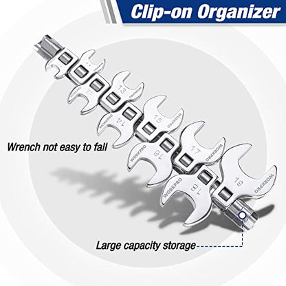 WORKPRO 3/8" Drive Crowfoot Wrench Set, 10-Piece Metric Open-End Wrenches with Clip-on Organizer, 10-19mm, Great for Automotive Repair Work Hard-To-Reach Areas - size: Metric System