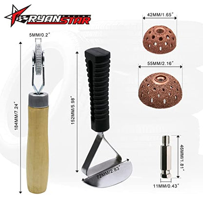 RYANSTAR RACING Tire Repair Set Includes 2500rpm Low Speed Air Tire Buffer Tire Patch Roller Tire Inner Liner Scrapper 3Pcs Tungsten Steel Buffing Wheel 42mm 55mm - size: with 2 tools