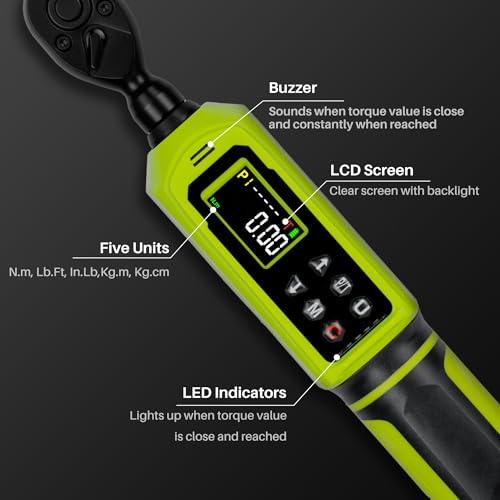 Digital Torque Wrench 1/4" Drive-4-266In.Lb for Bike Motorcycle | Electric Torque Wrench(0.45-30N.m),Vibration Buzzer LED Indicator,±2% Accuracy 5 Units for Precision Parts Engine DIY - size: 1/4" 4-266 In.Lb