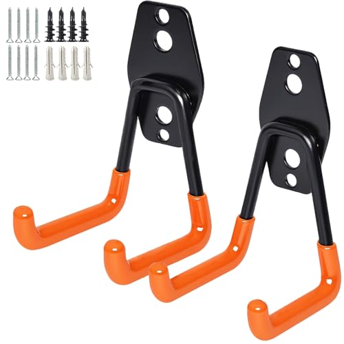 GeeWatom 2 Pack Garage Storage Utility Hooks，Garage Garden Tool Organizer，Steel Wall Mount Hooks, Garden Small U Hooks (Orange) - color: Orange