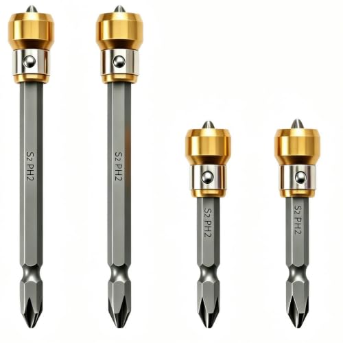 4-Piece PH2 Magnetic Screw-Holding Bit Set,Strong Magnetic Anti-Slip Impact Resistant Drill Bits, Compatible with Power Drivers for Woodworking Automotive Repair