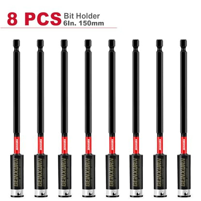 Geinxurn 6Inches Impact Magnetic Screwdriver Bit Holders, 8PACK Extension Socket Drill Bit Holder S2 Alloy Steel Hex Shank Quick-Change Drill Bit Guide - style: 6INCHES -Bit Holder-8PCS