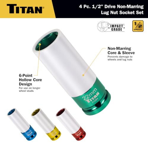 Titan 21095 4-Piece 1/2-Inch Drive Non-marring Impact Deep Lug Nut Socket Set - size: 4pc Set