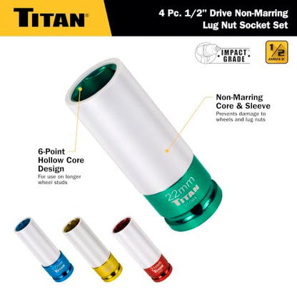 Titan 21095 4-Piece 1/2-Inch Drive Non-marring Impact Deep Lug Nut Socket Set - size: 4pc Set