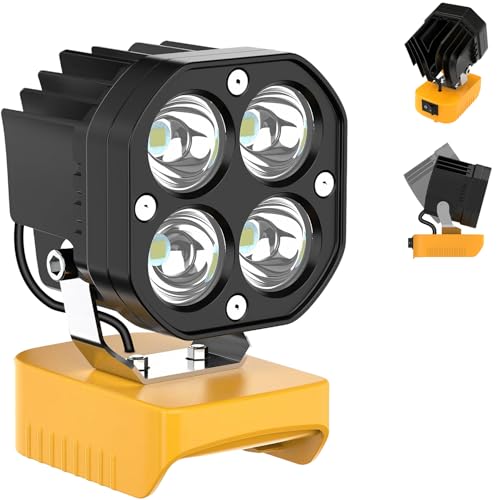 LED Work Light for Dewalt 20V Battery, 40W 6000LM Cordless Floodlight with Low Voltage Protection, 120° Adjustable LED Flashlight for Job Site, Garage, Workshop, Outdoor Camping - color: Yellow, size: 1pcs