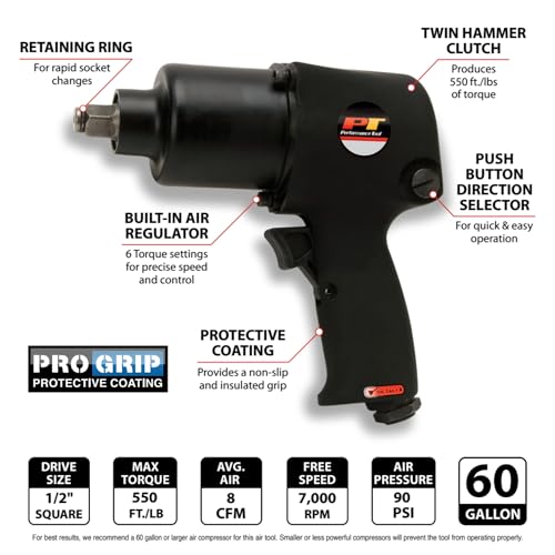 Performance Tool M625 1/2-Inch Super Duty Impact Wrench, 550 ft/lbs of torque - size: 1/2" Super Duty