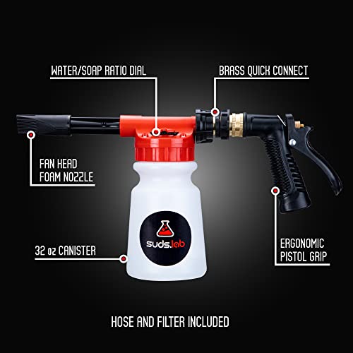 Suds Lab F3 Car Cleaning Foam Gun, Adjustable Foam Nozzle, Connect to Any Garden Hose, Clean Dirt and Dust, Home Car Washing