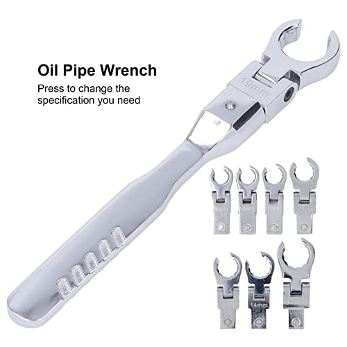 flexman 9Pcs Flex Head Flare Nut Wrench Set, 9~19mm Chrome Vanadium Steel 180 Degree Rotating Spanner with Handle, Flexible Head Torsion Wrench for Tight Spaces