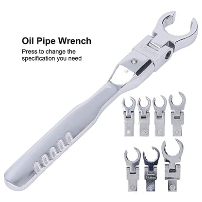 flexman 9Pcs Flex Head Flare Nut Wrench Set, 9~19mm Chrome Vanadium Steel 180 Degree Rotating Spanner with Handle, Flexible Head Torsion Wrench for Tight Spaces