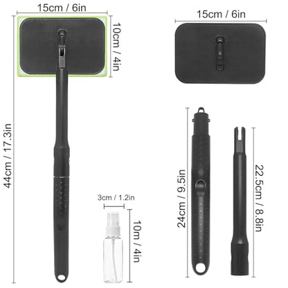 Windshield Cleaner Tool with 6 Reusable Magic Fiber Pads & Spray Bottle, Removable Handle Car Window Wiper Kit for Interior/Exterior Glass, Trucks, SUVs, RV (Dry & Wet Use)