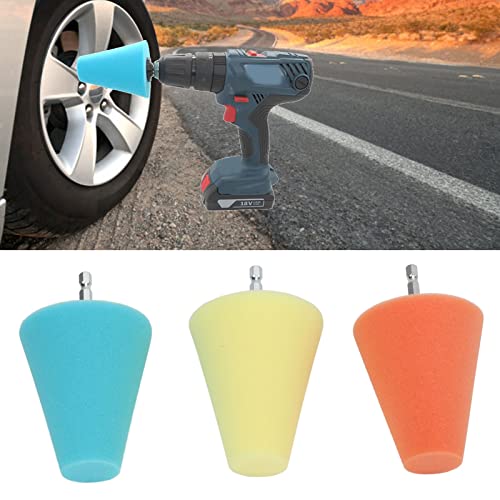 3PCS Polishing Cone, Conical Sponge Buffing Sponge Polishing Balls Wheel Foam Ball Hub Drill Buffing for Automotive Car Wheels