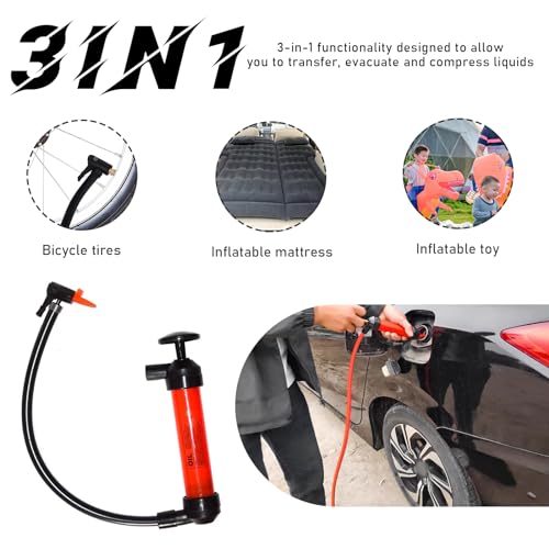 povtii Siphon Pump Fluid Transfer Pump for Car, Fuel Transfer Hand Pump Kit for Gas Oil Water Liquids, Manual Fluid Fuel Extractor Suction Tool, Car Accessories