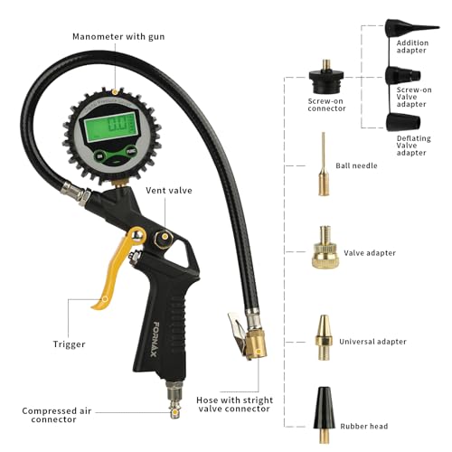 FORNAX Heavy Duty Compressor Accessory Kit, Digital Tire Inflator with Pressure Gauge, Heavy Duty Blow Gun, Hose Fittings & Air Nozzles,1/4" NPT Air Tool Kit for Car, Garage, Workshop Use