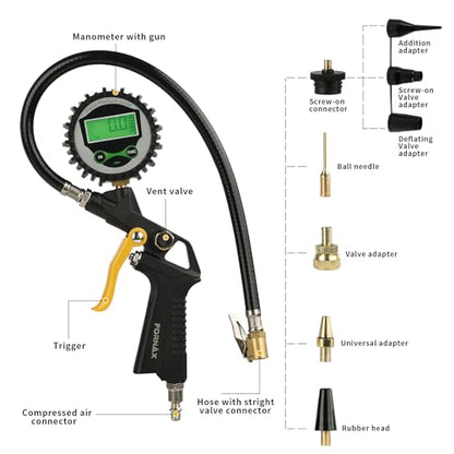 FORNAX Heavy Duty Compressor Accessory Kit, Digital Tire Inflator with Pressure Gauge, Heavy Duty Blow Gun, Hose Fittings & Air Nozzles,1/4" NPT Air Tool Kit for Car, Garage, Workshop Use