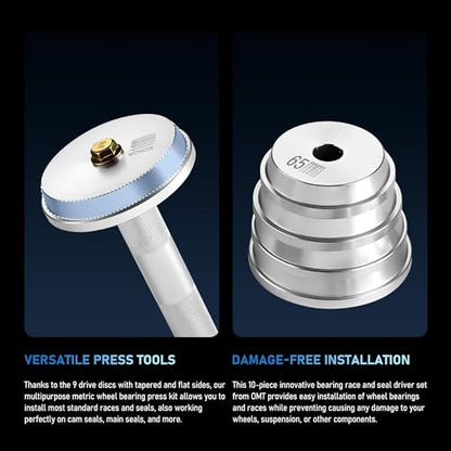 KOOPOOL 10Pcs Bearing Kit: Seal Driver, 9 Adapters & Installer, Universal | 10PCS bearing press kit: 9 double‑faced adapters. Heavy‑duty aluminum alloy, corrosion‑resistant. Knurled non‑slip handle