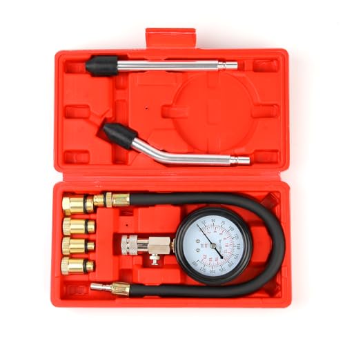 Compression Tester, 8pcs Engine Compression Tester kit Professional Petrol Gas Engine Cylinder Pressure Gauge 0-300 PSI Automotive Tool for Motorcycle Car Truck (red) - color: 8pc-red