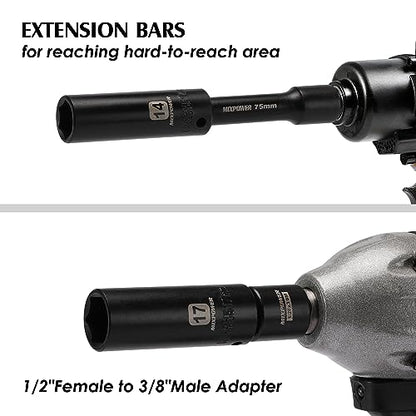 MIXPOWER 3/8" Drive Deep Impact Socket Set, 6 Point, 31 Piece SAE and Metric Socket Set, 7-22mm, 5/16"-1", Cr-V Steel Mechanic Socket Set - size: 9/32" - 1" (Deep)