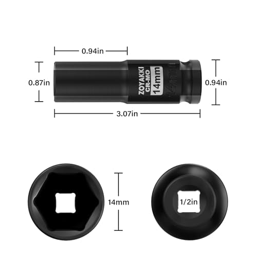 1/2" Drive 14mm Deep 6 Pt CR-MO Metric Impact Socket for Axle Nuts - size: 14mm, style: 1/2" Drive Deep