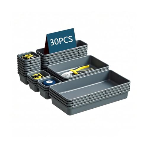 Gonice 30 PCS Black Interlocking Desk Organizer, Plastic Drawer Organizer Tray, Drawer Separator Tray for Office, Bathroom, Kitchen - size: 30 PCS black