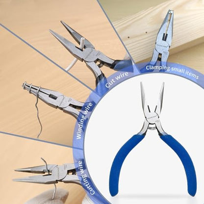 KAIHAOWIN 5" Mini Needle Nose Pliers - 10 Pack, Small Precision Pliers Set for Jewelry Making & Crafts, Spring Loaded Long Nose Pliers with Wire Cutter, Rustless High Carbon Steel for Bulk Projects - size: 10 Pack