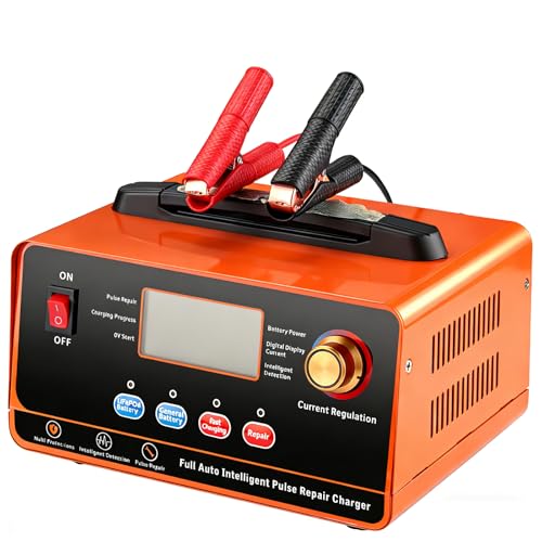 AUTTGINN 12V 24V Adjustable Battery Charger Maintainer, 0-20A Adjustable Car Battery Trickle Charger with Battery Desulfator for Lead-Acid LiFePO4 Lithium Batteries, AGM Gel Deep Cycle - color: orange
