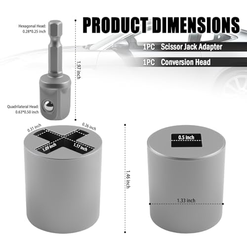 2PCS Scissor Jack Drill Adapter Heavy Duty,Hand Drill Scissor Jack Adapter for Scissors Jacks Lifting,Universal Adapters and Socket Conversion of Scissors Jacks for Car