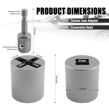 2PCS Scissor Jack Drill Adapter Heavy Duty,Hand Drill Scissor Jack Adapter for Scissors Jacks Lifting,Universal Adapters and Socket Conversion of Scissors Jacks for Car