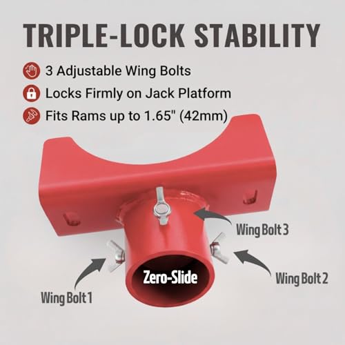 2-in-1 Bottle Jack Adapter with Triple-Lock for 3"/4" Round & 2" Square Axle Tubes - Universal Wobble-Free Fit for 2T-12T Bottle Jacks, Heavy Duty 1/4" Steel Saddle for RV, Truck, Trailer - color: Red