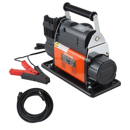 VEVOR 12V Heavy Duty Air Compressor, Auto-Stop Portable Tire Inflator with LCD Digital Display, 7.14 CFM 150PSI Offroad Air Pump with Adapters for Trucks Car SUV 4 x 4 Vehicle RV - style: 7.14 CFM Auto-Stop