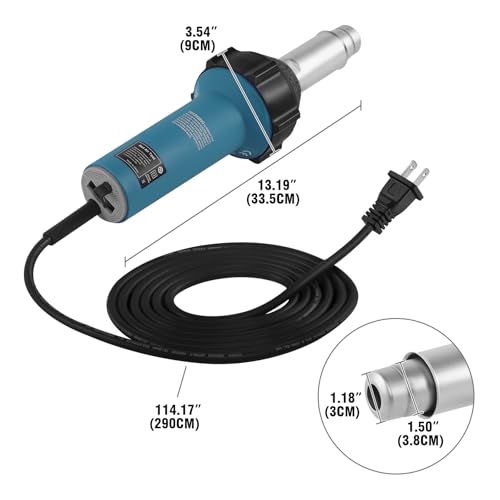 1600W 110V Hot Air Welder Heating Gun, TPO PVC Vinyl Welding Kit with Welding Speed Nozzle Roller Rod, 40-600℃ Adjustable Temperature, Handheld Hot Air Torch Plastic Welding Gun Blue - color: 1600w-(no Case+extra 2 Accessories)
