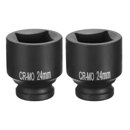 HARFINGTON 2pcs 4 Point Square Socket 1/2" Drive 24mm Metric Square Impact Socket CR-MO Blackening Standard Wheel Sockets Pneumatic Socket Tool for Auto Repair Mechanical Maintenance Home Use - size: 24mm