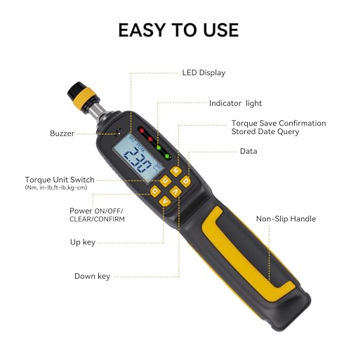 Digital Torque Screwdriver with LCD Display, 1/4" Quick-Release Bit Holder, 2.6-70.8 in-lb, 38-Piece Set, ±2% Accuracy