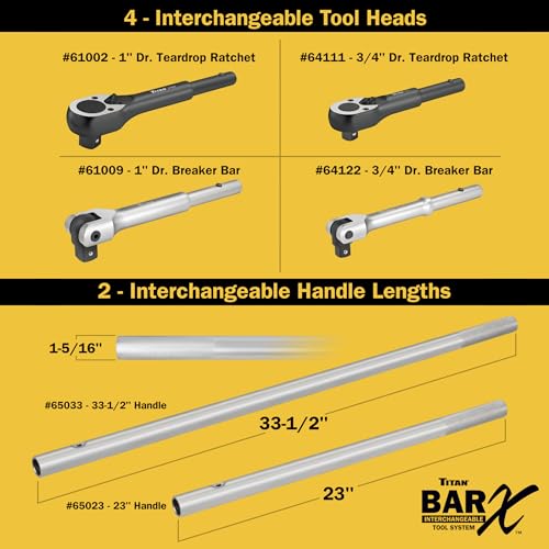 Titan Bar-X 64143 3-Piece 3/4-Inch Drive Interchangeable Ratchet and Breaker Bar Set