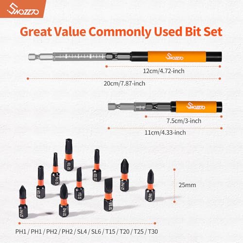 22PCS Commonly Used Screwdriver Bit Set,S2 Steel Phillips | Torx & Flat Head Impact Driver Bit Set with 1/4" Hex Shank Magnetic Drive Guide Set(Length: 3.15" + 4.72") & Bit Holder - size: 2PCS Drive Guides+20PCS Bits