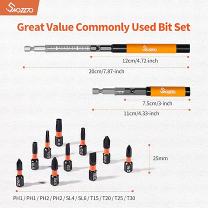 22PCS Commonly Used Screwdriver Bit Set,S2 Steel Phillips | Torx & Flat Head Impact Driver Bit Set with 1/4" Hex Shank Magnetic Drive Guide Set(Length: 3.15" + 4.72") & Bit Holder - size: 2PCS Drive Guides+20PCS Bits