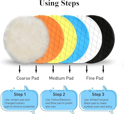 Autolock 6" Buffing Polishing Pads, 6Pcs 165mm Face for 6Inch Backing Plate | Compound Buffing Sponge and Woolen Pads Cutting Polishing Pad Kit for Car Buffer Polisher, Polishing and Waxing - size: 6.5 Inch