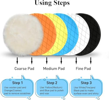 Autolock 6" Buffing Polishing Pads, 6Pcs 165mm Face for 6Inch Backing Plate | Compound Buffing Sponge and Woolen Pads Cutting Polishing Pad Kit for Car Buffer Polisher, Polishing and Waxing - size: 6.5 Inch