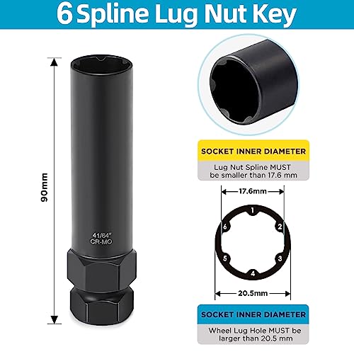 GIREORAN 2 Piece Small 6 & 7 Spline Lug Nut Socket-Tuner Socket Tool, Wheel Lock Key for Easy Installation and Removal of Aftermarket Spline Drive Wheel Locking Lug Nut