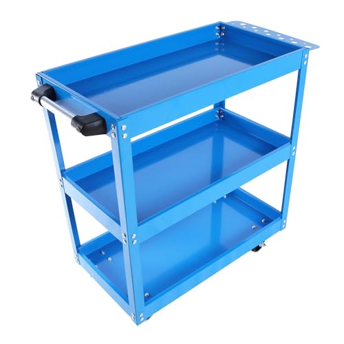 3-Tier Utility Cart,3 Shelves Rolling Carts with Brake Wheels,450lbs Load Capacity,Heavy Duty Mechanic Storage Cart Utility Cart for Garage Warehouse Workshop (Blue) - color: Blue-middle