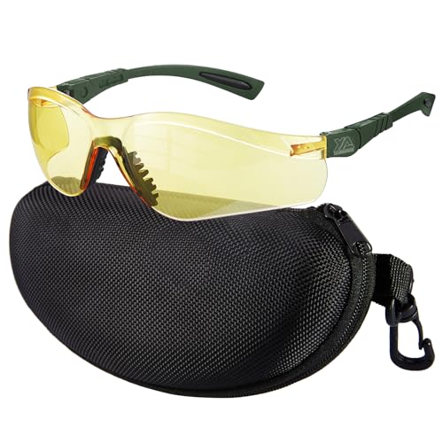 xaegistac Shooting Glasses Anti Fog -Shooting Range Eye Protection | Adjustable Safety Glasses with Z87.1 Certificated Impact Reistance - color: Army Green Frame Yellow Lens