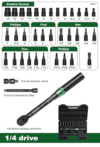37pcs Bike Torque Wrench Set, Inch Pound Torque Wrench 1/4 Inch Drive, Bike Tool Kit, Bike Torque Wrench Set 4-20Ft.lb(5.4-27.2N.m) Pro Bicycle Tool Kit - size: 37PCS 20Ft.lb