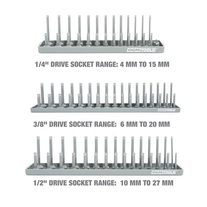 OEMTOOLS 22413 6 Piece SAE and Metric Socket Tray Set, SAE and Metric Socket Storage for Sizes 1/4", 3/8”, and 1/2" Drive, Socket Holders and Socket Organizer Tray for Toolbox, Red/Grey | Optimize Toolbox Organization, Designed for Shallow and Deep Socket