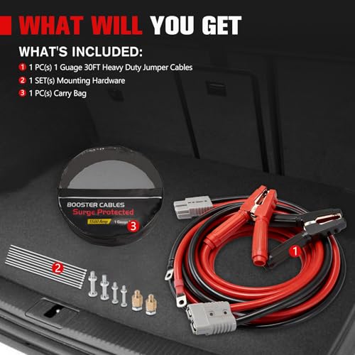 FIERYRED 1 Gauge 30 FT Quick Connect Jumper Cables, 1000A Heavy Duty Booster Cables with Travel Bag, Heavy Duty Battery Jumper Cable for Truck, Diesel Trucks, SUV and Car - size: 1 Gauge 30 FT w/Andersen Connector