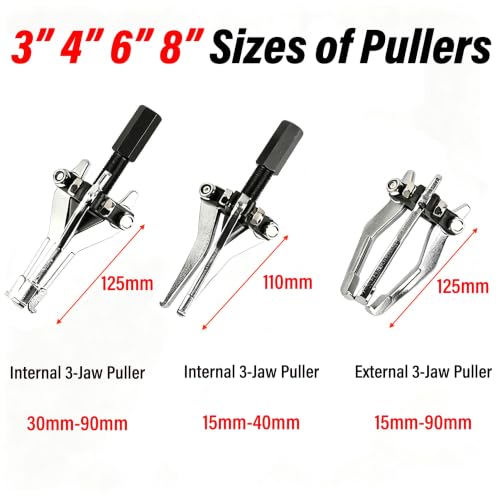 RQG 3 Jaw Slide Hammer Bearing Puller Set, External Internal Bearing Puller | 40CR Steel Pulley Wheel Bearing Removal Tool Gear Puller with Storage Case for Gears Pulleys, 3LB Weight