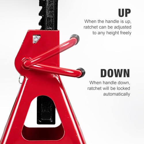 Big RED 6 Ton Jack Stands with Double Locking, 15.3-23.8 Inch Adjustable Height for Lifting Cars, SUV, Van, 12000 lb Capacity, 1 Pair - size: 6 ton double locking