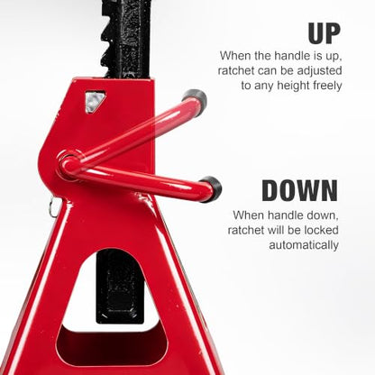 Big RED 6 Ton Jack Stands with Double Locking, 15.3-23.8 Inch Adjustable Height for Lifting Cars, SUV, Van, 12000 lb Capacity, 1 Pair - size: 6 ton double locking