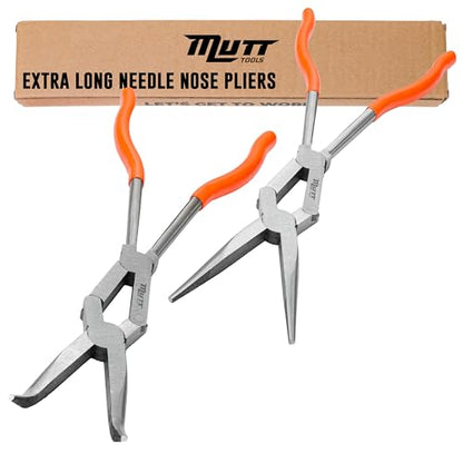 Mutt Tools 13 Inch Long Needle Nose Pliers Extra Long Reach Set | 13 Inch, Needle Nose, CRV Steel, Serrated Tips, Long Reach